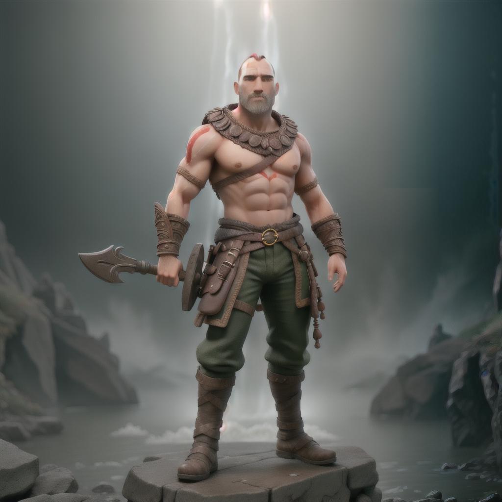  God of war hyperrealistic, full body, detailed clothing, highly detailed, cinematic lighting, stunningly beautiful, intricate, sharp focus, f/1. 8, 85mm, (centered image composition), (professionally color graded), ((bright soft diffused light)), volumetric fog, trending on instagram, trending on tumblr, HDR 4K, 8K