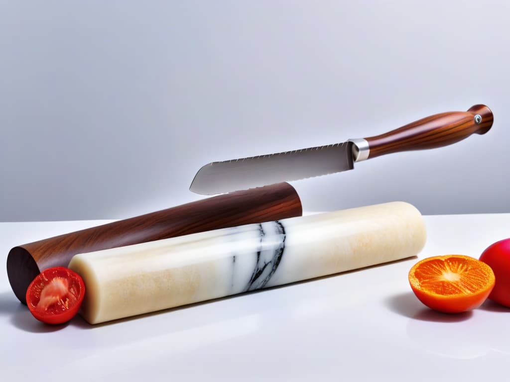  A closeup, ultradetailed image of three different kitchen rolling pins made of wood, marble, and silicone, each showcasing intricate textures and patterns under soft, natural lighting. The wood rolling pin displays rich grains and a smooth finish, the marble rolling pin exhibits elegant veining and cool tones, while the silicone rolling pin highlights a sleek, modern design with a matte surface. The composition is simple yet striking, emphasizing the beauty and diversity of materials for kitchen tools. hyperrealistic, full body, detailed clothing, highly detailed, cinematic lighting, stunningly beautiful, intricate, sharp focus, f/1. 8, 85mm, (centered image composition), (professionally color graded), ((bright soft diffused light)), volumetric fog, trending on instagram, trending on tumblr, HDR 4K, 8K