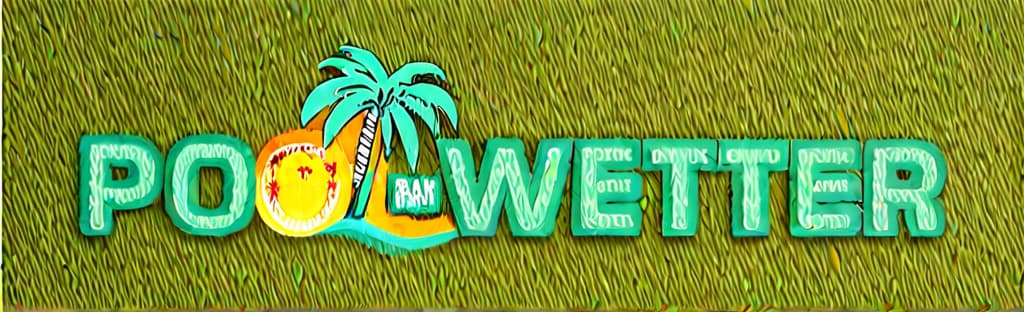  Logo design with palm tree, stylized text "POOLWETTER", tropical vibe, clean lines, vector format, vibrant colors, high resolution, RAW photo ar 16:5, high resolution, sharp focus, in frame, (perfect image composition), ((masterpiece)), (professionally color graded), ((bright soft diffused light))