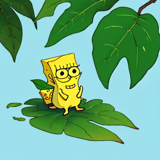  Cute Spongebob Squarepants  sitting on a leaf