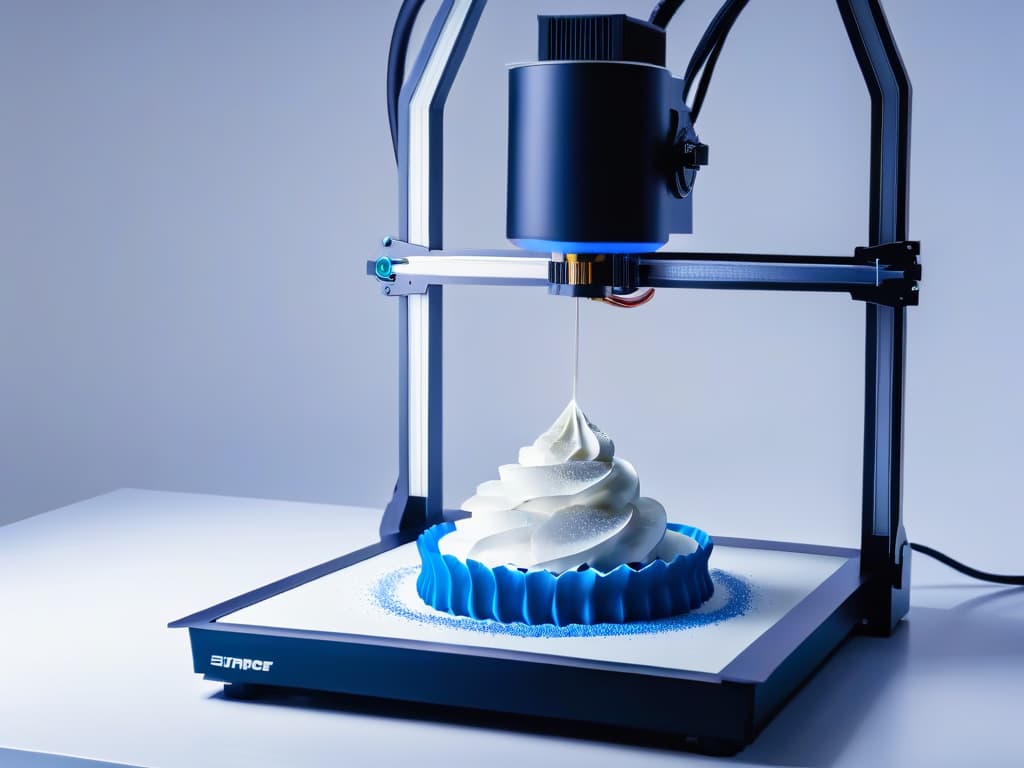  A detailed 8k ultra image of a sleek, futuristic 3D printer crafting intricate and delicate dessert designs using artificial intelligence. The printer is set against a clean, white backdrop, showcasing its precision and cuttingedge technology in the world of 3Dprinted desserts. hyperrealistic, full body, detailed clothing, highly detailed, cinematic lighting, stunningly beautiful, intricate, sharp focus, f/1. 8, 85mm, (centered image composition), (professionally color graded), ((bright soft diffused light)), volumetric fog, trending on instagram, trending on tumblr, HDR 4K, 8K