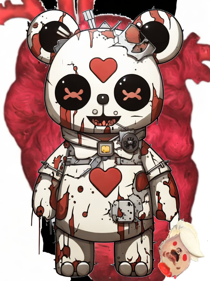  , a cute guilt robot bear, sticker, akira toriyama , white background,murder bear, bloody , dripping blood,bloody trump head on ground<lora:arcana-xl:0.9380552704105101><lora:neoclassicalmasterbedroom:0.5895297976427594><lora:japanese-modern-wood-inte:0.009435480412516073><lora:envybetterhands-loco:0.35833211775159257> hyperrealistic, full body, detailed clothing, highly detailed, cinematic lighting, stunningly beautiful, intricate, sharp focus, f/1. 8, 85mm, (centered image composition), (professionally color graded), ((bright soft diffused light)), volumetric fog, trending on instagram, trending on tumblr, HDR 4K, 8K