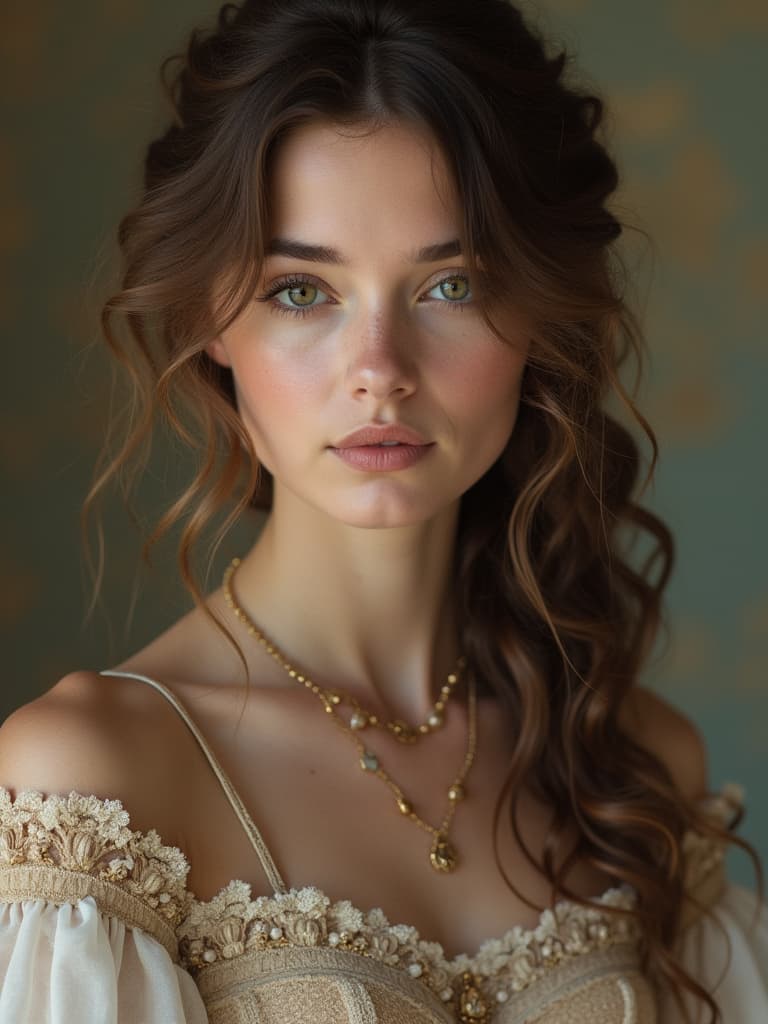  this prompt describes an editorial photography session featuring a female ager, aged between 16 and 19. her hairstyle is styled i waves, complementing the accidental baroque design style of her outfit. the focus is on capturing the elegance and youthful grace of the subject, emphasizing the intricate details of the baroque inspired .