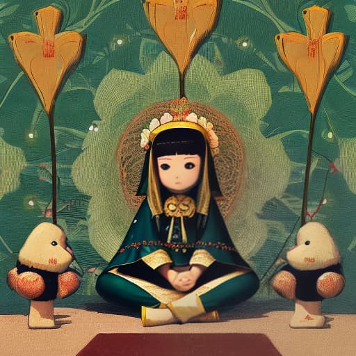  A lotus doll sitting cross-legged