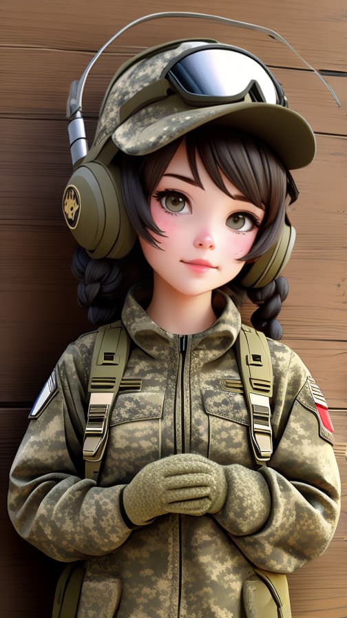  Three heads, rifle, U.S. soldier equipment, camouflage clothing, combat helicopter, girl, cute.