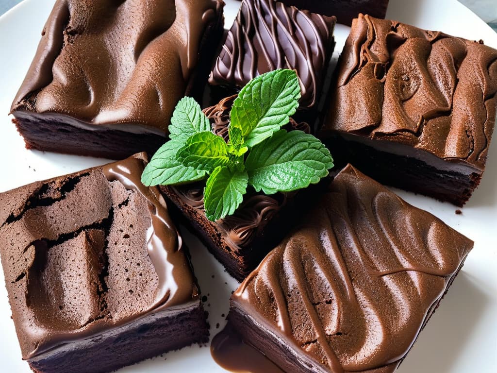  A closeup, photorealistic image of a freshly baked batch of decadent chocolate mint brownies, still warm from the oven. The brownies are perfectly square, with a rich, fudgy texture and a glossy mint chocolate ganache drizzled elegantly over the top. The image captures the steam rising from the brownies, highlighting the contrast between the dark chocolate base and the vibrant green mint swirls. Crumbled pieces of peppermint candy are sprinkled artistically on top, adding a festive touch to the irresistible dessert. hyperrealistic, full body, detailed clothing, highly detailed, cinematic lighting, stunningly beautiful, intricate, sharp focus, f/1. 8, 85mm, (centered image composition), (professionally color graded), ((bright soft diffused light)), volumetric fog, trending on instagram, trending on tumblr, HDR 4K, 8K