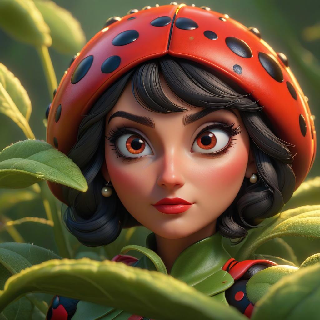  Lady Bug from the cartoon "Lady Bug" hyperrealistic, full body, detailed clothing, highly detailed, cinematic lighting, stunningly beautiful, intricate, sharp focus, f/1. 8, 85mm, (centered image composition), (professionally color graded), ((bright soft diffused light)), volumetric fog, trending on instagram, trending on tumblr, HDR 4K, 8K