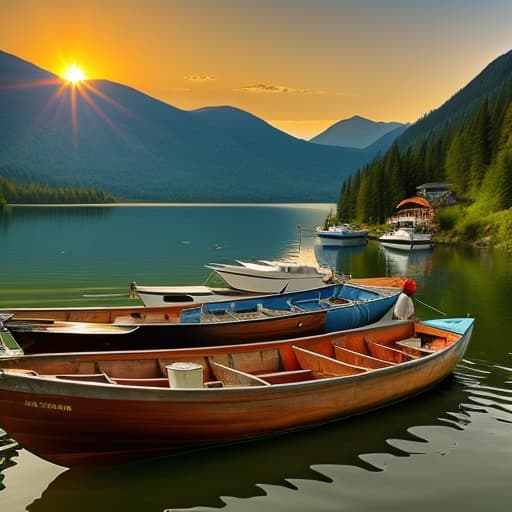  Mountains, lakes, boats, sun