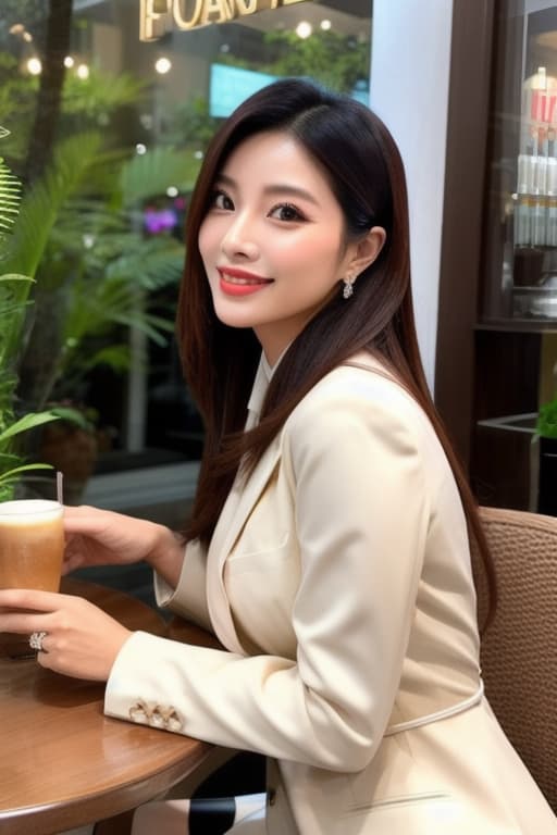  Indonesian young, beautiful, fashionable girl hanging out at a fancy cafe in Senopati, trending on Instagram, trending on instagram