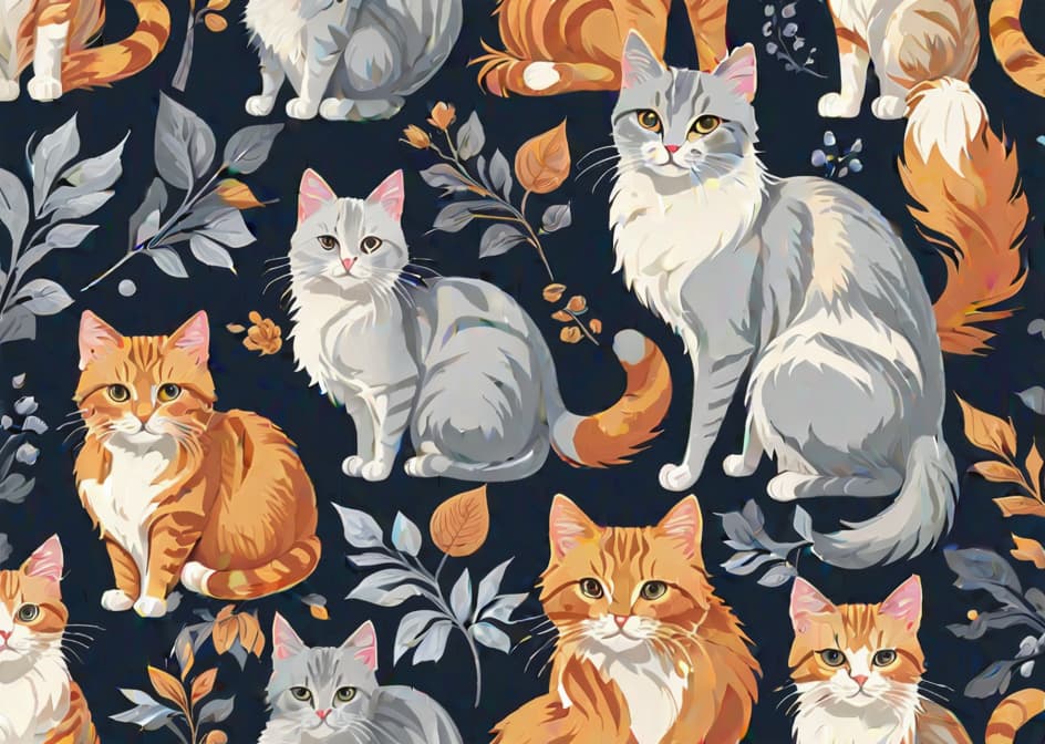  vector Cute Cats Seamless pattern hyperrealistic, full body, detailed clothing, highly detailed, cinematic lighting, stunningly beautiful, intricate, sharp focus, f/1. 8, 85mm, (centered image composition), (professionally color graded), ((bright soft diffused light)), volumetric fog, trending on instagram, trending on tumblr, HDR 4K, 8K