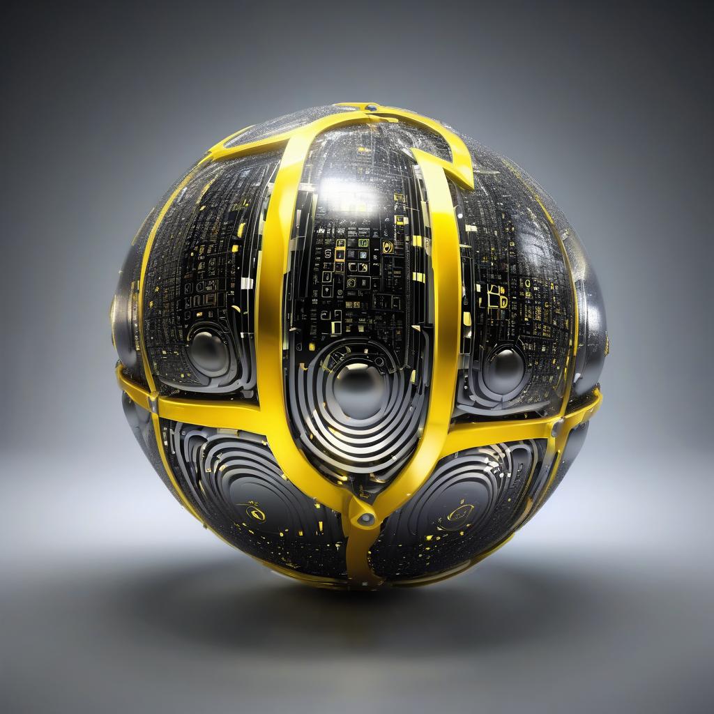  Quanta Computer, Core, Correct Form, Digital World, AI Concept, Silver Sphere, Black Background, Lighting Up Silver Sphere, Yellow Rays, Cyber Art, Cybernetics.