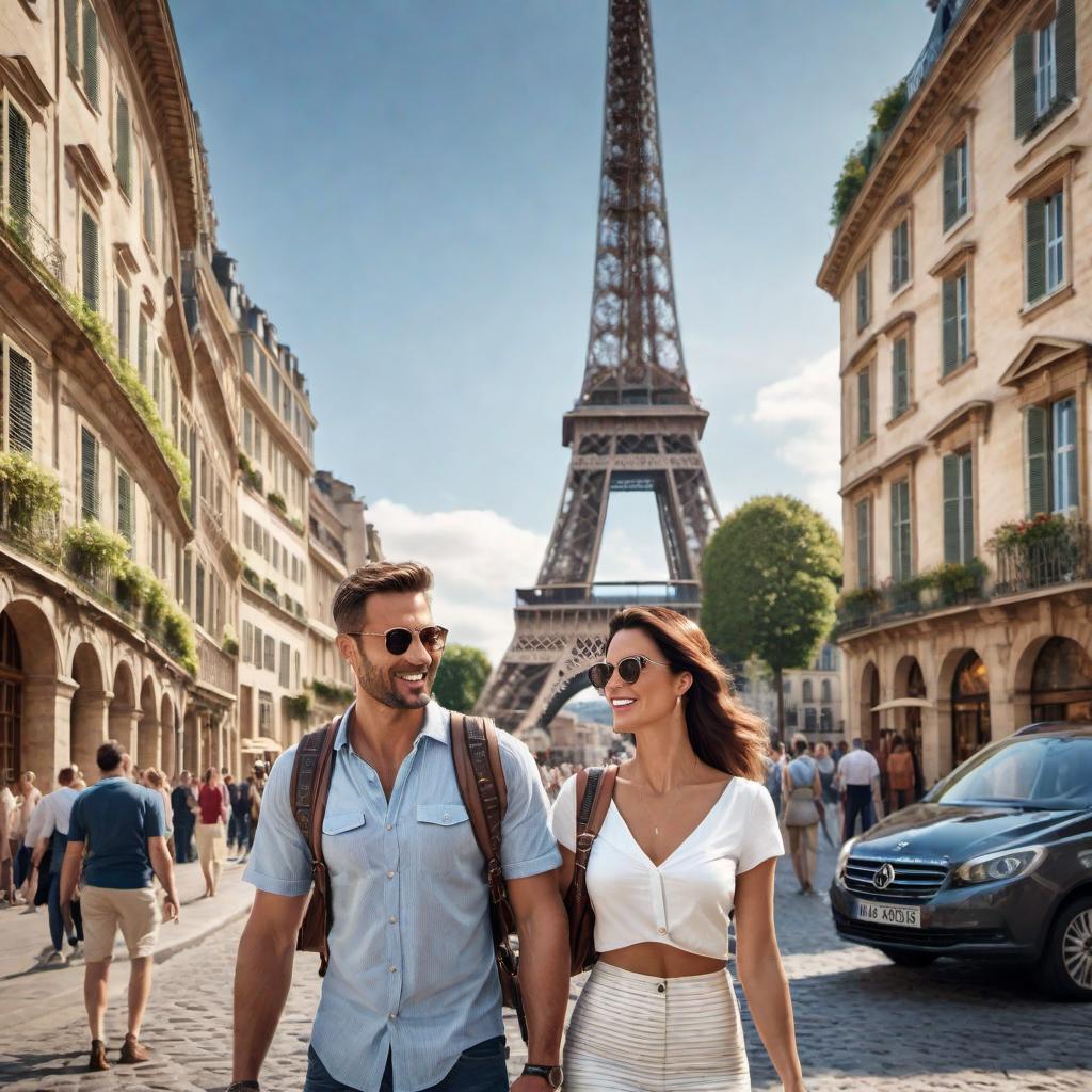  Transform the original photo into an image of a couple traveling in Europe, with notable European landmarks in the background, like the Eiffel Tower or Colosseum, and the couple dressed in comfortable tourist attire carrying a map or a camera. hyperrealistic, full body, detailed clothing, highly detailed, cinematic lighting, stunningly beautiful, intricate, sharp focus, f/1. 8, 85mm, (centered image composition), (professionally color graded), ((bright soft diffused light)), volumetric fog, trending on instagram, trending on tumblr, HDR 4K, 8K