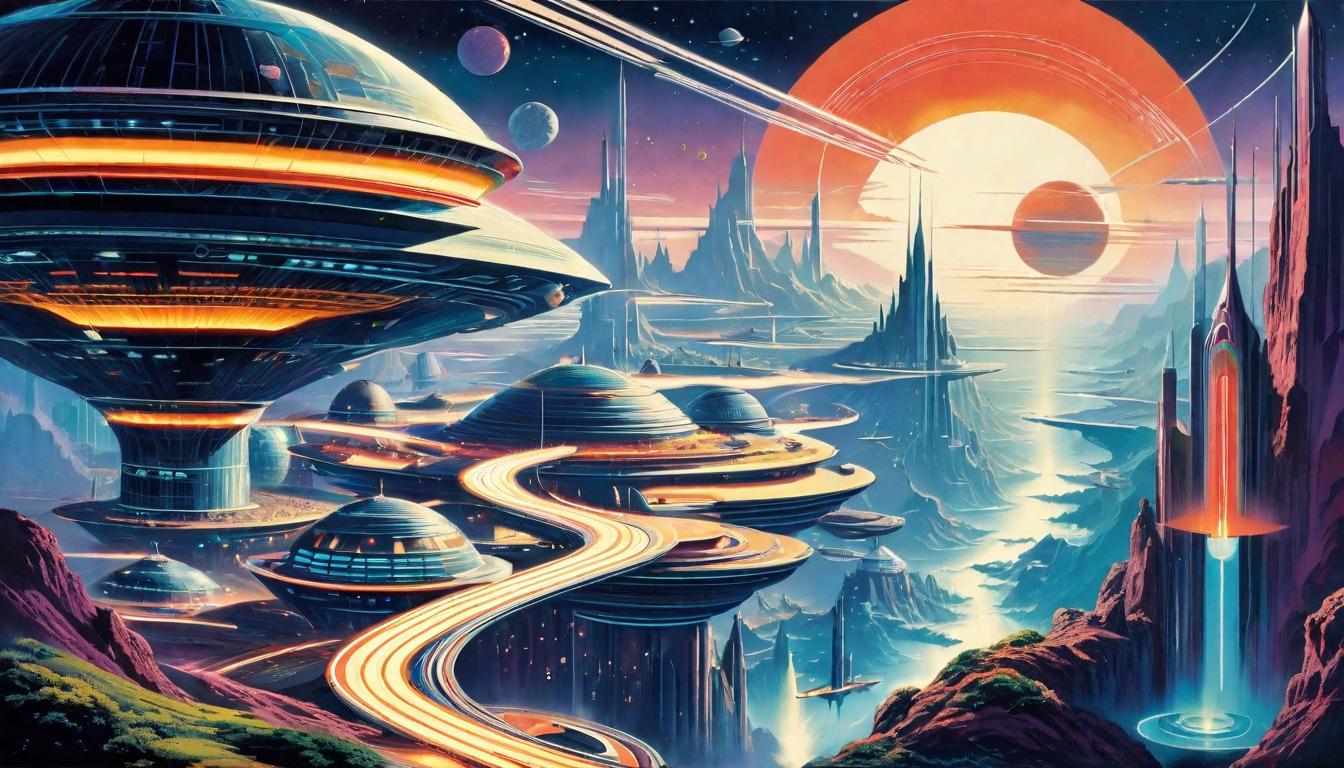  retro futuristic A tapestry of intricate paths woven by countless footsteps, each representing a choice made in the everyday, shaping the legacy of a dynamic era; stylized realism with threads of fate motif lvintage sci fi, 50s and 60s style, atomic age, vibrant, highly detailed