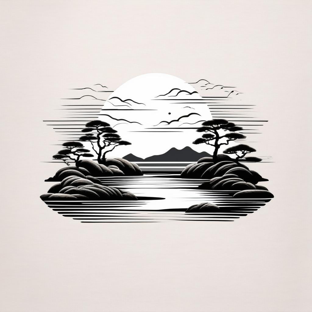  T-shirt of a design of a Japanese zen garden, minimalistic
