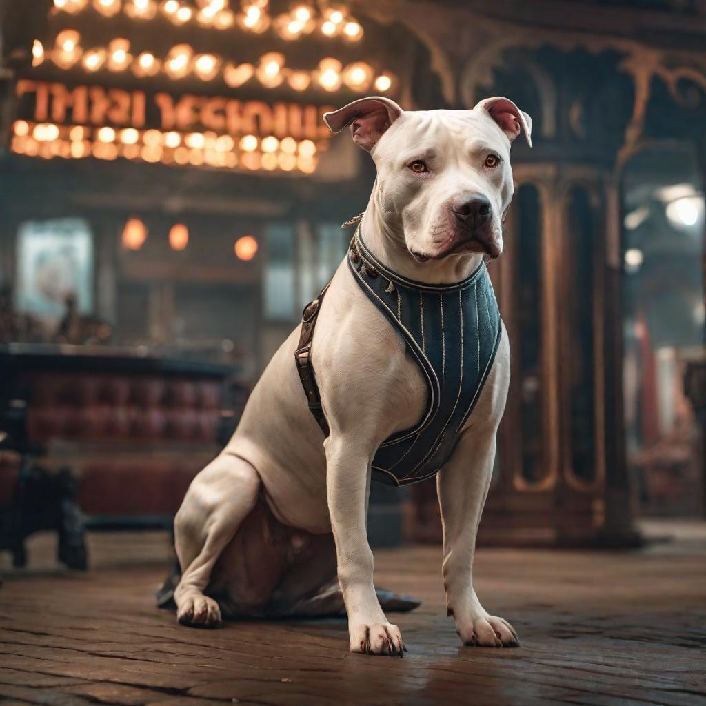  Perro pitbull hyperrealistic, full body, detailed clothing, highly detailed, cinematic lighting, stunningly beautiful, intricate, sharp focus, f/1. 8, 85mm, (centered image composition), (professionally color graded), ((bright soft diffused light)), volumetric fog, trending on instagram, trending on tumblr, HDR 4K, 8K