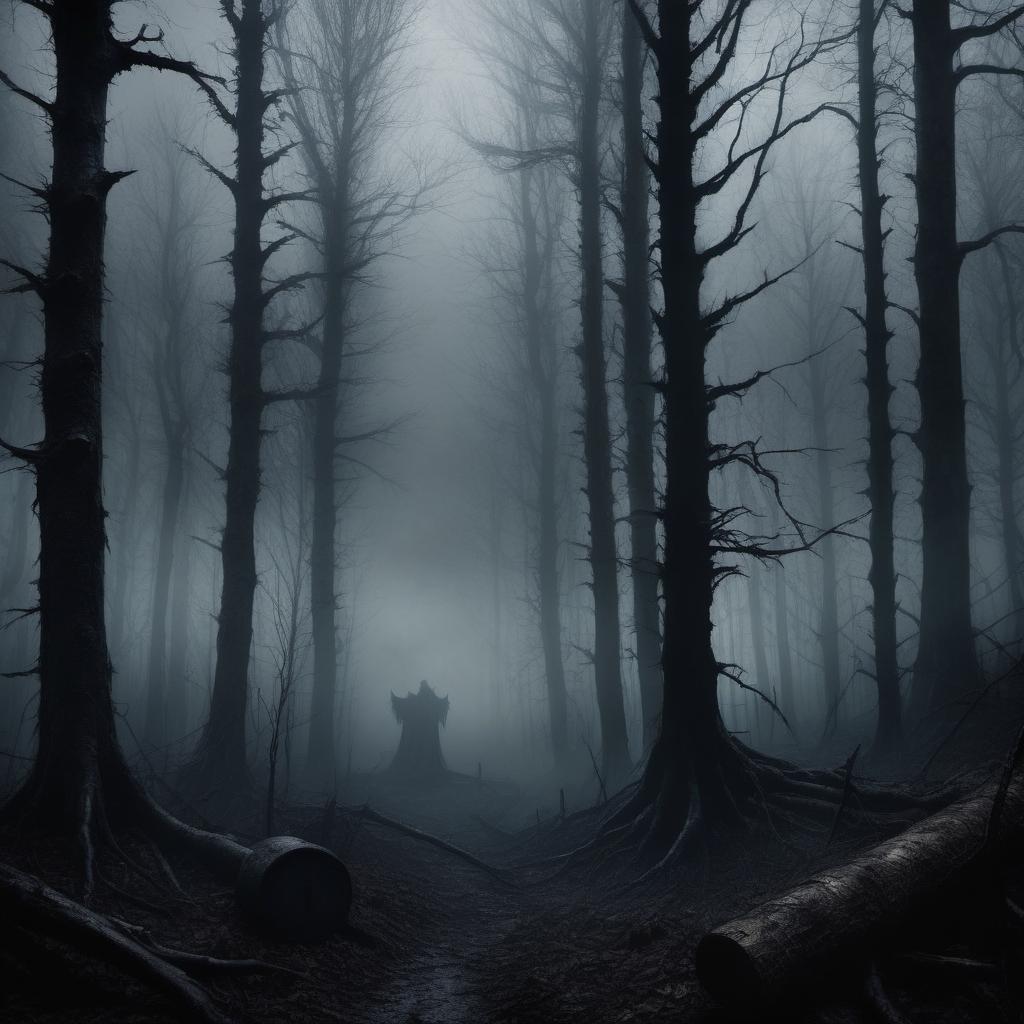  macabre style realistic image + spooky forest with markings + fog . dark, gothic, grim, haunting, highly detailed