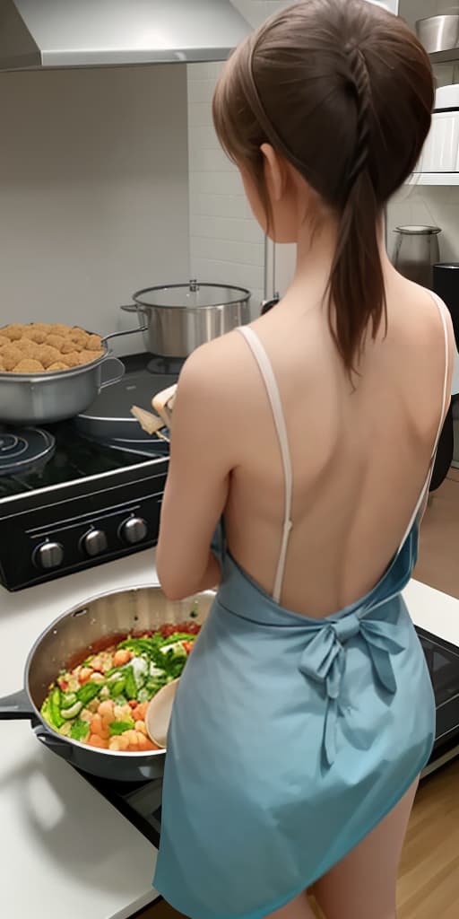  girl-cook, preparing food, with her back raised