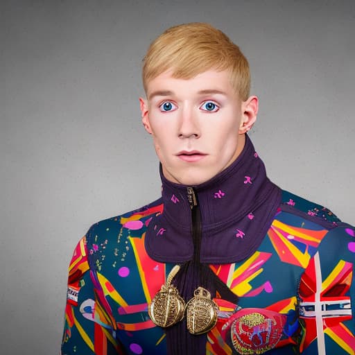 portrait+ style British queer gymnast blonde hunk dude face