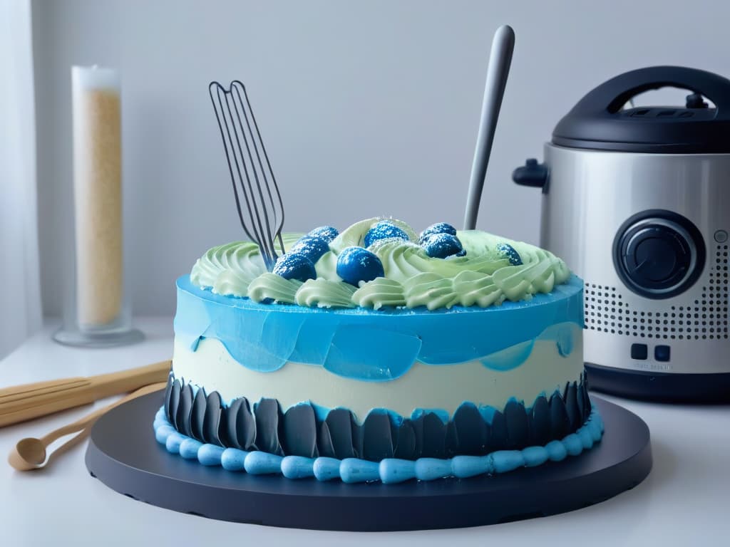  A stunning 8k ultradetailed image of a sleek, minimalistic kitchen countertop adorned with a set of highquality Star Warsthemed baking utensils. The utensils consist of a lightsaberhandled whisk, a Death Starshaped cake mold, R2D2 measuring cups, and Millennium Falcon spatulas, all meticulously arranged in an aesthetically pleasing manner. The lighting is soft and focused, emphasizing the futuristic design of the utensils while creating a professional and inspiring atmosphere for fans looking to create their own galactic desserts. hyperrealistic, full body, detailed clothing, highly detailed, cinematic lighting, stunningly beautiful, intricate, sharp focus, f/1. 8, 85mm, (centered image composition), (professionally color graded), ((bright soft diffused light)), volumetric fog, trending on instagram, trending on tumblr, HDR 4K, 8K