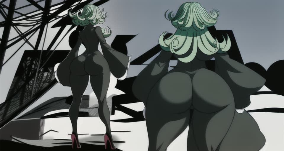  tatsumaki legs, view from behind, huge ass, walking pose