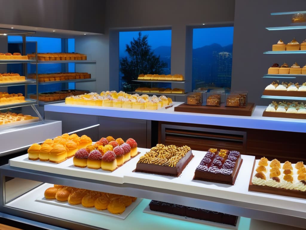  An ultradetailed image of a sleek, modern kitchen with a spotless marble countertop showcasing an array of meticulously crafted pastries, cakes, and confectioneries. Each dessert is elegantly decorated with intricate designs and vibrant colors, exuding a sense of artistry and precision. The soft, natural light streaming in through a large window highlights the impeccable details of the desserts, creating a visually stunning and aspirational scene for any budding pastry chef. hyperrealistic, full body, detailed clothing, highly detailed, cinematic lighting, stunningly beautiful, intricate, sharp focus, f/1. 8, 85mm, (centered image composition), (professionally color graded), ((bright soft diffused light)), volumetric fog, trending on instagram, trending on tumblr, HDR 4K, 8K