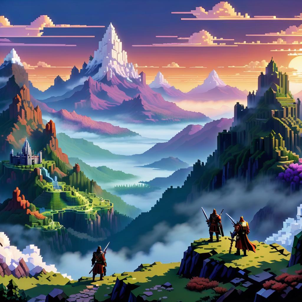  pixel art Far unusual mountains in a small fog for a 2D pixel game's background in a fictional world. Far, unusual mountains, in a small fog, for a 2D pixel game's backdrop, in a fabricated realm. Far off, aptly extraordinary mountains, overshadowed by a modest fog, in a 2D canonical game's backdrop scene, in a concocted realm. Distant, peculiar mountains enfolded by a meagre mist, creating the background for a 2D game set within an invented universe. Cover photo: Pixabay . low res, blocky, pixel art style, 8 bit graphics hyperrealistic, full body, detailed clothing, highly detailed, cinematic lighting, stunningly beautiful, intricate, sharp focus, f/1. 8, 85mm, (centered image composition), (professionally color graded), ((bright soft diffused light)), volumetric fog, trending on instagram, trending on tumblr, HDR 4K, 8K