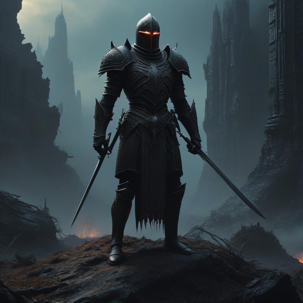  concept art knight of darkness horror art by beksinski and szukalski and giger and and pyromallis and dzo and iris compiet and seb mckinnon and, digital art, highly detailed, intricate, (sharp focus:1.43), (trending on artstation hq:1.15), deviantart, pinterest, unreal engine 5, 4k uhd image . digital artwork, illustrative, painterly, matte painting, highly detailed hyperrealistic, full body, detailed clothing, highly detailed, cinematic lighting, stunningly beautiful, intricate, sharp focus, f/1. 8, 85mm, (centered image composition), (professionally color graded), ((bright soft diffused light)), volumetric fog, trending on instagram, trending on tumblr, HDR 4K, 8K