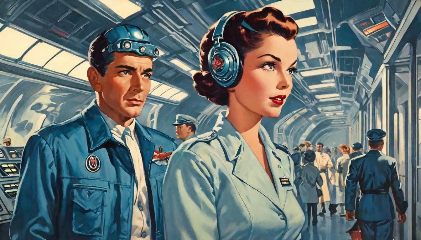  retro futuristic Person intently listening, engaged in conversation, meaningful interaction, mutual respect and understanding lvintage sci fi, 50s and 60s style, atomic age, vibrant, highly detailed