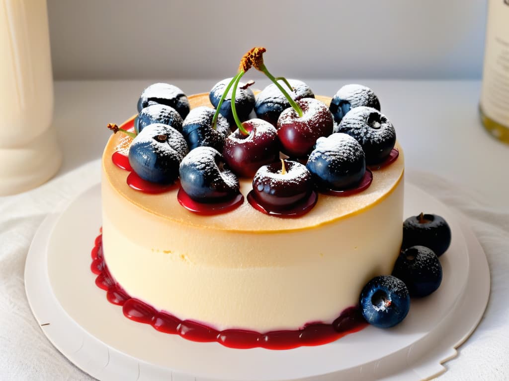  A closeup, ultradetailed shot of a perfectly baked cherry cheesecake, with a golden graham cracker crust, creamy cheesecake filling, and a vibrant layer of glossy cherry topping. The cherries are arranged meticulously in a symmetrical pattern, showcasing the rich red color against the creamy backdrop, inviting viewers to indulge in the decadent dessert. hyperrealistic, full body, detailed clothing, highly detailed, cinematic lighting, stunningly beautiful, intricate, sharp focus, f/1. 8, 85mm, (centered image composition), (professionally color graded), ((bright soft diffused light)), volumetric fog, trending on instagram, trending on tumblr, HDR 4K, 8K