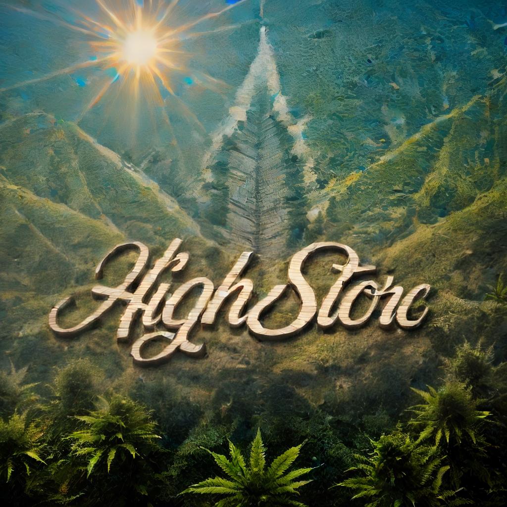  3d render of the word &quot;High Store&quot;, in background a fantasy rich world, psychedelic, cannabis, creative artwork, best quality, ultrahigh resolution, highly detailed, (sharp focus), masterpiece, (centered image composition), (professionally color graded), ((bright soft diffused light)), trending on instagram, trending on tumblr, HDR 4K