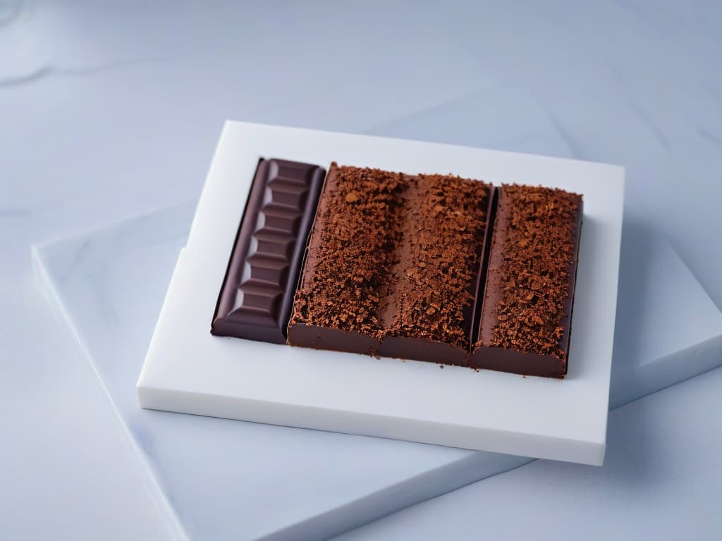  A minimalist, ultradetailed illustration of various types of vegan chocolate bars arranged elegantly on a sleek marble surface. Each chocolate bar is intricately designed, showcasing different flavors like dark chocolate, almond milk chocolate, and hazelnut chocolate. The image captures the luxurious essence of vegan chocolate used in baking, with a focus on the rich textures and intricate packaging details of each bar. hyperrealistic, full body, detailed clothing, highly detailed, cinematic lighting, stunningly beautiful, intricate, sharp focus, f/1. 8, 85mm, (centered image composition), (professionally color graded), ((bright soft diffused light)), volumetric fog, trending on instagram, trending on tumblr, HDR 4K, 8K