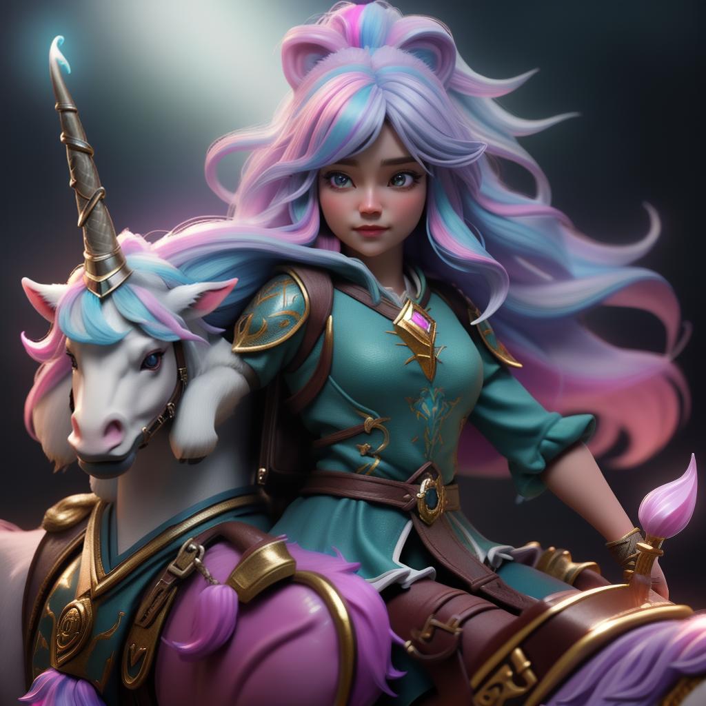  A halfling female character , riding a magical unicorn, , hyperrealistic, high quality, highly detailed, cinematic lighting, intricate, sharp focus, f/1. 8, 85mm, (centered image composition), (professionally color graded), ((bright soft diffused light)), volumetric fog, trending on instagram, HDR 4K, 8K