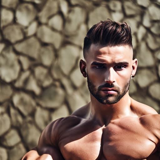 portrait+ style Russian queer fitness model brunette hunk dude face