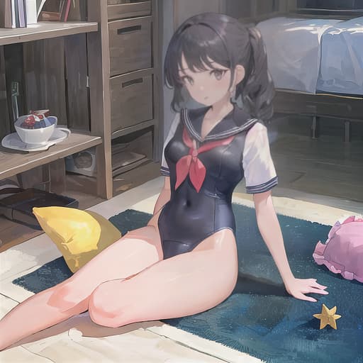  master piece , best quality,Girl, black hair, straight, long, sailor suit