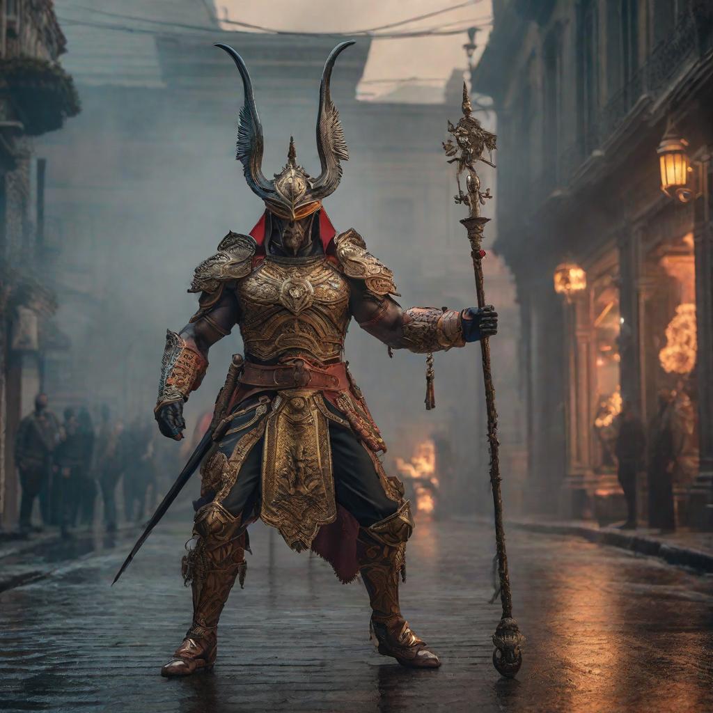  Demonio contra Dios hyperrealistic, full body, detailed clothing, highly detailed, cinematic lighting, stunningly beautiful, intricate, sharp focus, f/1. 8, 85mm, (centered image composition), (professionally color graded), ((bright soft diffused light)), volumetric fog, trending on instagram, trending on tumblr, HDR 4K, 8K