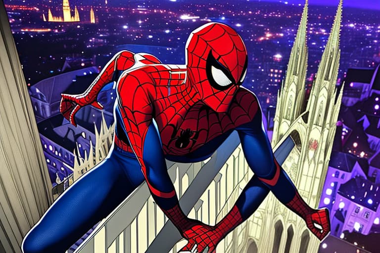  Spider-man on top of the Cologne Cathedral at midnight