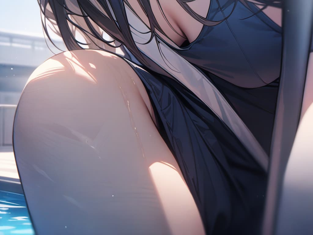  School swimwear, black hair, pool, one girl, masterpiece, best quality,8k,ultra detailed,high resolution,an extremely delicate and beautiful,hyper detail