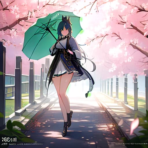  (green cherry blossoms), anime, highly detailed, 4k, high quality, trending on art station hyperrealistic, full body, detailed clothing, highly detailed, cinematic lighting, stunningly beautiful, intricate, sharp focus, f/1. 8, 85mm, (centered image composition), (professionally color graded), ((bright soft diffused light)), volumetric fog, trending on instagram, trending on tumblr, HDR 4K, 8K