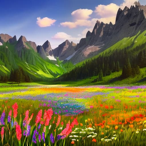  Immerse yourself in the breathtaking beauty of nature with this mesmerizing field of wildflowers and majestic mountain backdrop