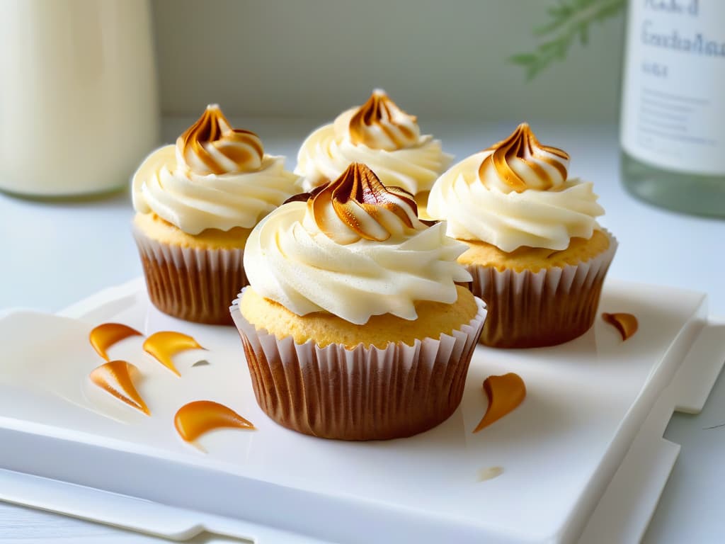  An ultradetailed closeup image of a perfectly frosted vegan almond milk cupcake adorned with a delicate almond slice on top, set against a soft, blurred background of a modern, minimalist kitchen. The frosting is smooth, with intricate swirls, and the almond slice glistens under a soft light, showcasing its texture and natural beauty. The image captures the essence of vegan baking, with a focus on simplicity, elegance, and the use of sustainable ingredients. hyperrealistic, full body, detailed clothing, highly detailed, cinematic lighting, stunningly beautiful, intricate, sharp focus, f/1. 8, 85mm, (centered image composition), (professionally color graded), ((bright soft diffused light)), volumetric fog, trending on instagram, trending on tumblr, HDR 4K, 8K