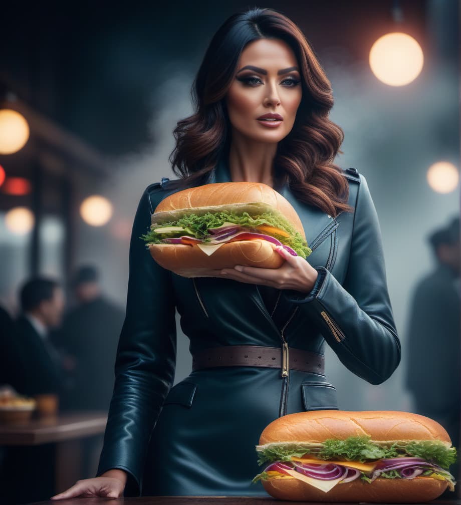  super deluxe sandwich hyperrealistic, full body, detailed clothing, highly detailed, cinematic lighting, stunningly beautiful, intricate, sharp focus, f/1. 8, 85mm, (centered image composition), (professionally color graded), ((bright soft diffused light)), volumetric fog, trending on instagram, trending on tumblr, HDR 4K, 8K