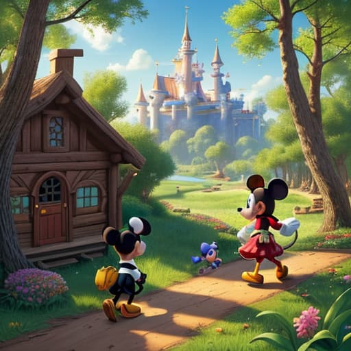 as clip art, Here is a cartoon story of Mickey and Mouse: Title: "Mickey and Minnie's Treasure Hunt" Synopsis: Mickey Mouse and his best friend, Minnie, are on a mission to find the legendary "Golden Acorn" treasure. They follow a treasure map, solving puzzles and outsmarting their nemesis, Pete, along the way. Panel 1: Mickey and Minnie standing in front of a large treasure map, looking excited. Mickey: "Wow, Minnie! This map will lead us to the Golden Acorn treasure!" Panel 2: Mickey and Minnie navigating through a dense forest, following the map. Minnie: "Mickey, I see a clue! It says to 'look for the tree with a crooked branch'." Panel 3: Mickey and Minnie finding the tree and discovering a hidden key. Mickey: "Great job, Minnie
