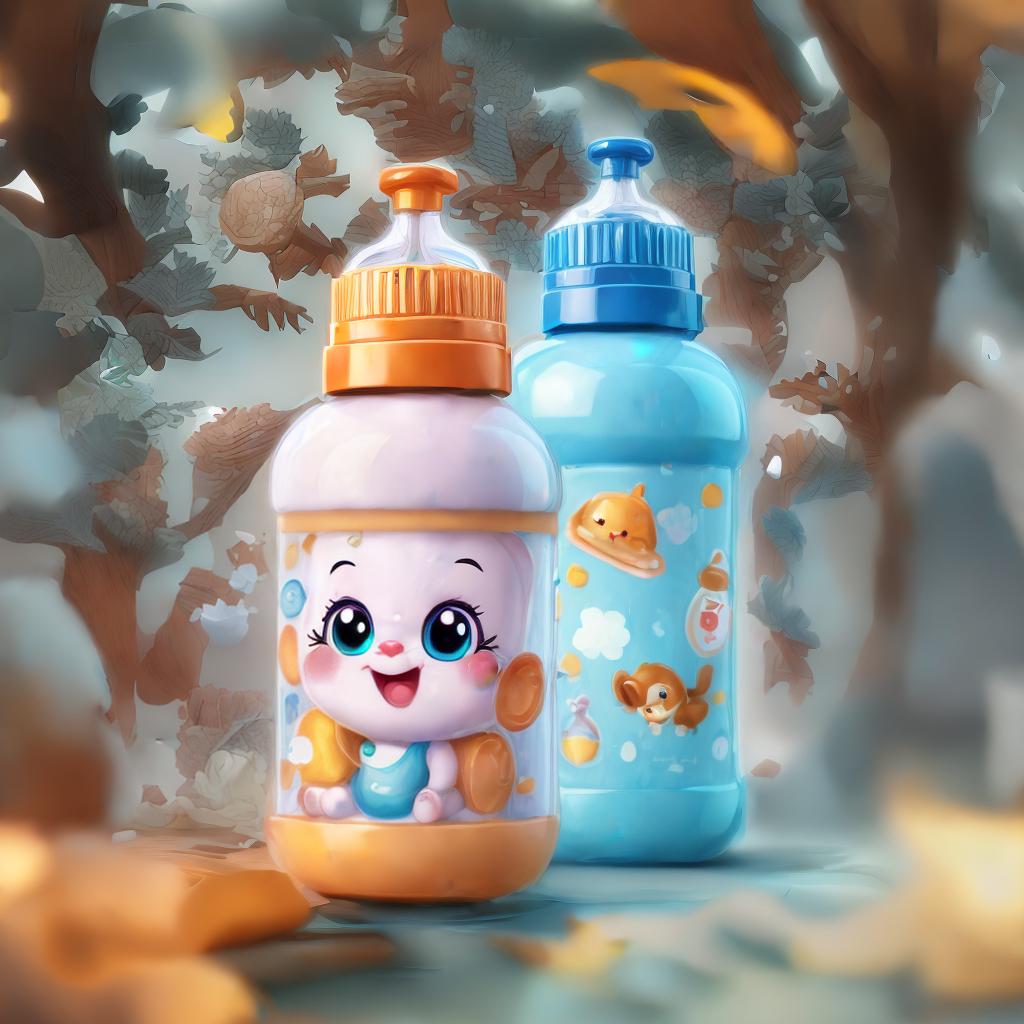  a cartoon character of a baby bottle, in a fantasy rich forrest, cute illustration, best quality, ultrahigh resolution, highly detailed, (sharp focus), masterpiece, (centered image composition), (professionally color graded), ((bright soft diffused light)), trending on instagram, trending on tumblr, HDR 4K