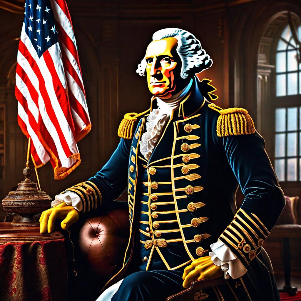  simpson george washington hyperrealistic, full body, detailed clothing, highly detailed, cinematic lighting, stunningly beautiful, intricate, sharp focus, f/1. 8, 85mm, (centered image composition), (professionally color graded), ((bright soft diffused light)), volumetric fog, trending on instagram, trending on tumblr, HDR 4K, 8K