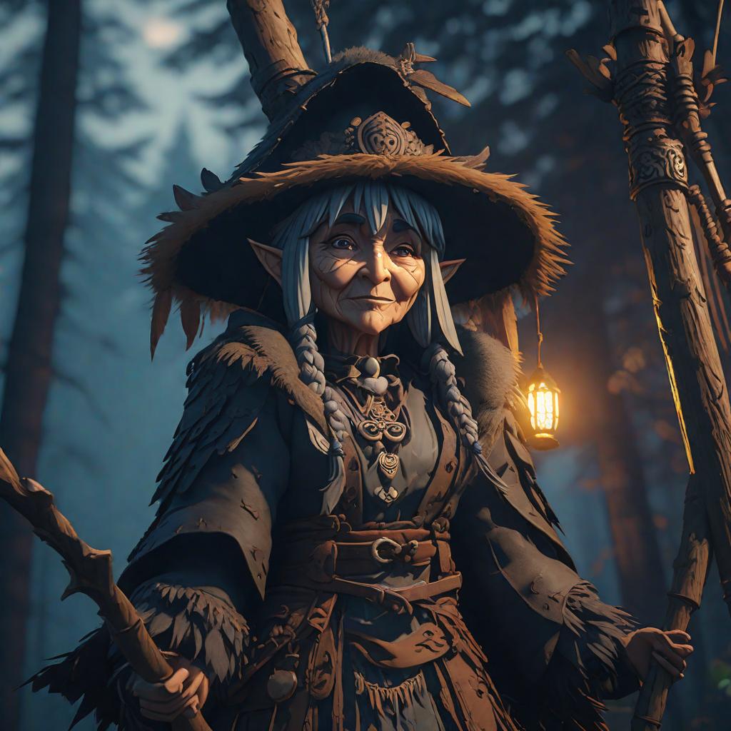  baba yaga anime style 2d, cute, hyper detail, full HD hyperrealistic, full body, detailed clothing, highly detailed, cinematic lighting, stunningly beautiful, intricate, sharp focus, f/1. 8, 85mm, (centered image composition), (professionally color graded), ((bright soft diffused light)), volumetric fog, trending on instagram, trending on tumblr, HDR 4K, 8K
