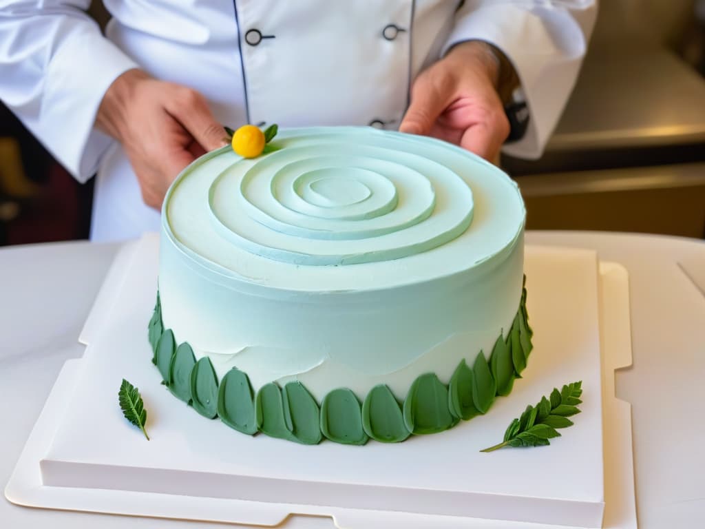  A closeup, minimalist image of a chef's hands meticulously decorating a cake with intricate piping, showcasing precision and attention to detail in food preparation for a baking competition, featuring a color palette of soft pastel tones to evoke a sense of elegance and expertise in pastry craftsmanship. hyperrealistic, full body, detailed clothing, highly detailed, cinematic lighting, stunningly beautiful, intricate, sharp focus, f/1. 8, 85mm, (centered image composition), (professionally color graded), ((bright soft diffused light)), volumetric fog, trending on instagram, trending on tumblr, HDR 4K, 8K