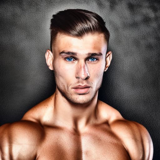 portrait+ style Russian queer fitness model brunette hunk dude face