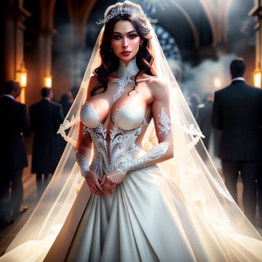  A naked bride at the wedding. hyperrealistic, full body, detailed clothing, highly detailed, cinematic lighting, stunningly beautiful, intricate, sharp focus, f/1. 8, 85mm, (centered image composition), (professionally color graded), ((bright soft diffused light)), volumetric fog, trending on instagram, trending on tumblr, HDR 4K, 8K