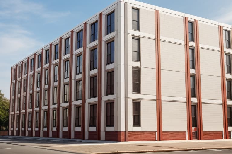  a red brick building with white stone details, Victorian style, designed by Norman Foster, The image is captured with an 8k camera and edited using the latest digital tools to produce a flawless final result.,ADVERTISING PHOTO,high quality,good proportion,masterpiece ,