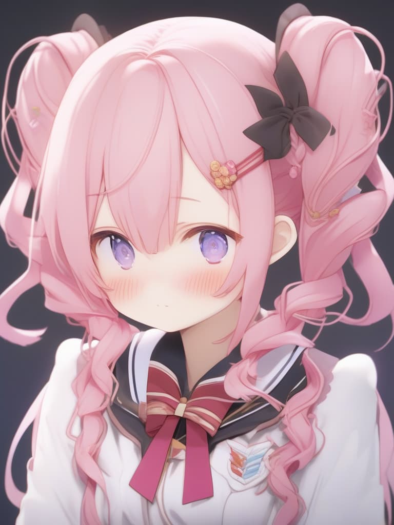  Beauty, sleepy face, during class, profile, white shirt uniform, pink hair, twin tails, white ribbon hair ornaments, masterpiece, best quality,8k,ultra detailed,high resolution,an extremely delicate and beautiful,hyper detail